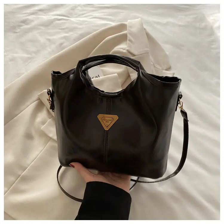 Vintage Brown Leather Tote Bag with Gold Plated Logo