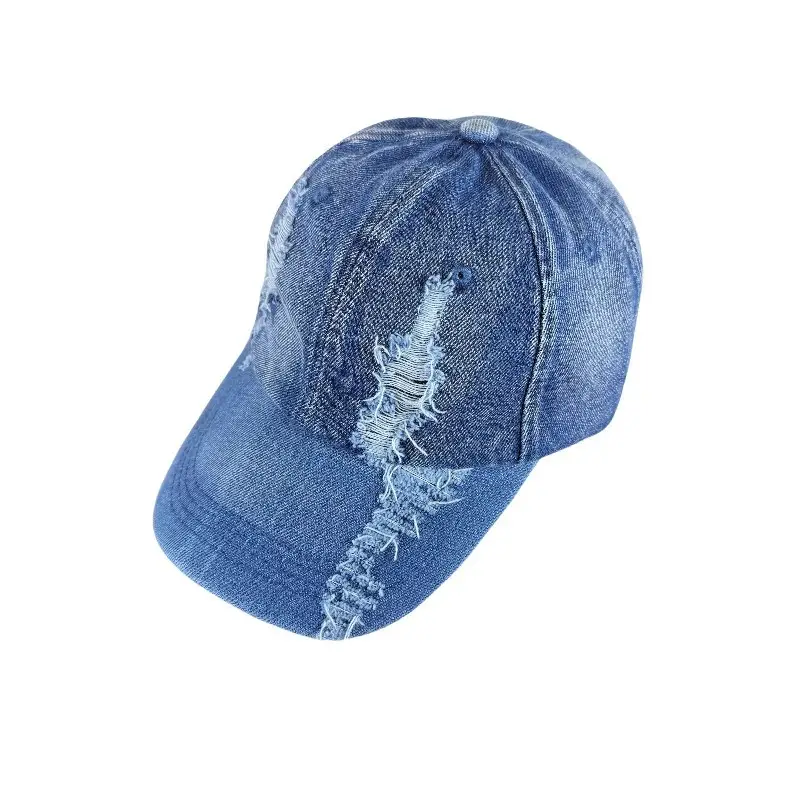 Women Ripped Denim Baseball Cap Peaked Hat - Image 7