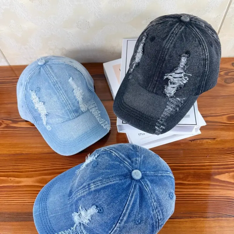 Women Ripped Denim Baseball Cap Peaked Hat — feature 1