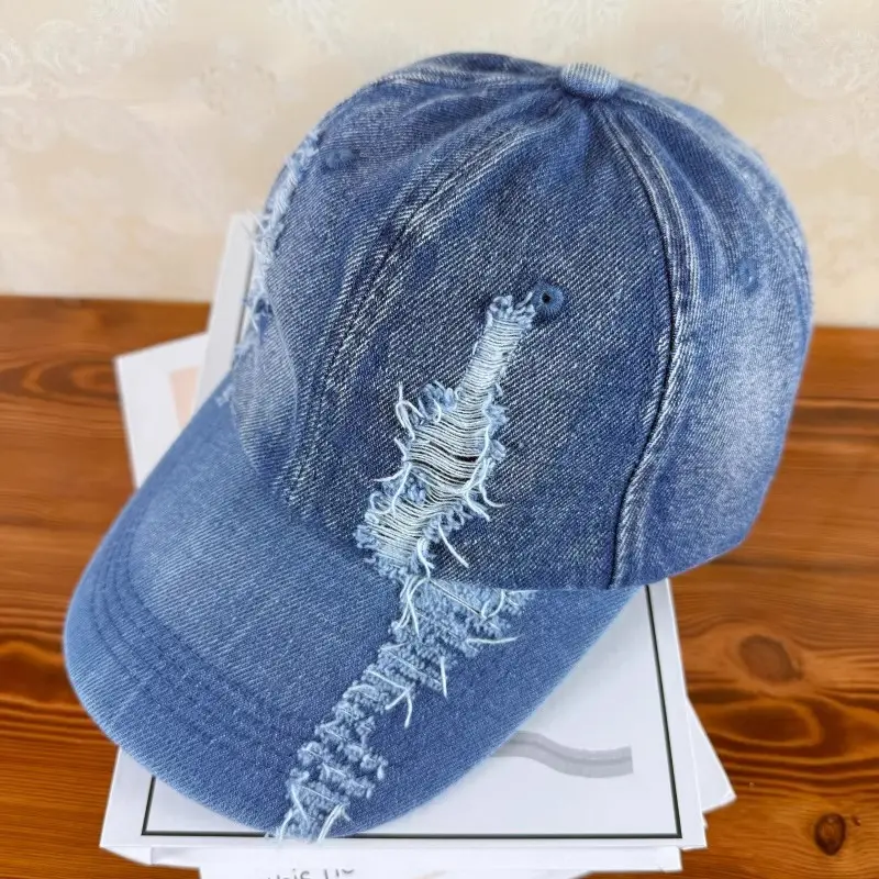 Women Ripped Denim Baseball Cap Peaked Hat — feature 13
