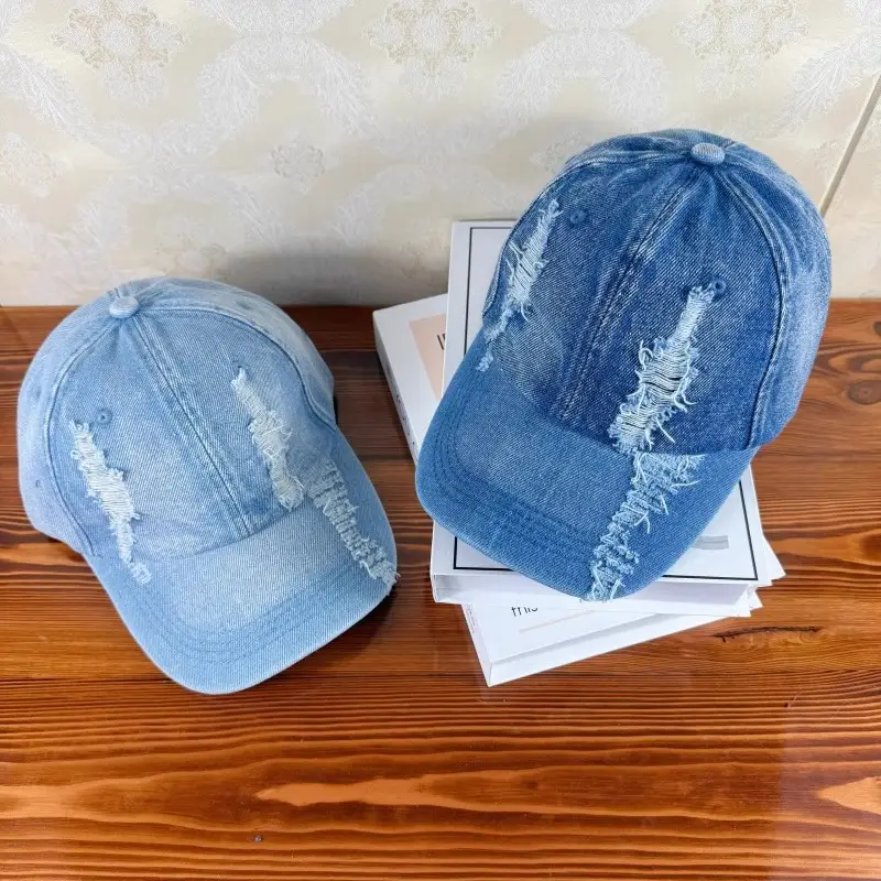 Women Ripped Denim Baseball Cap Peaked Hat — feature 3