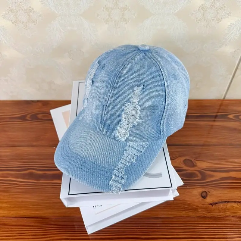 Women Ripped Denim Baseball Cap Peaked Hat — feature 7