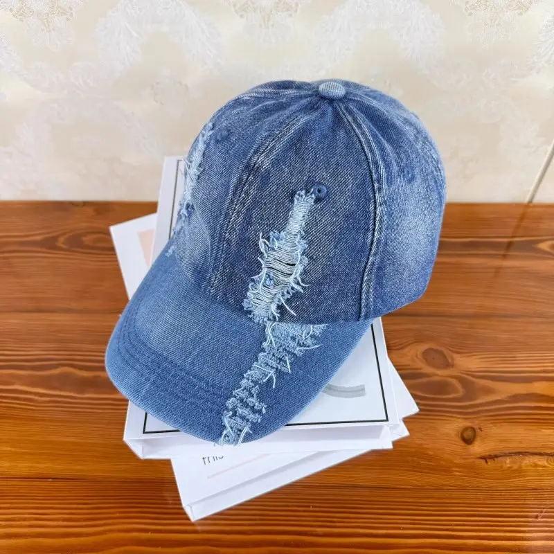 Women Ripped Denim Baseball Cap Peaked Hat — feature 9
