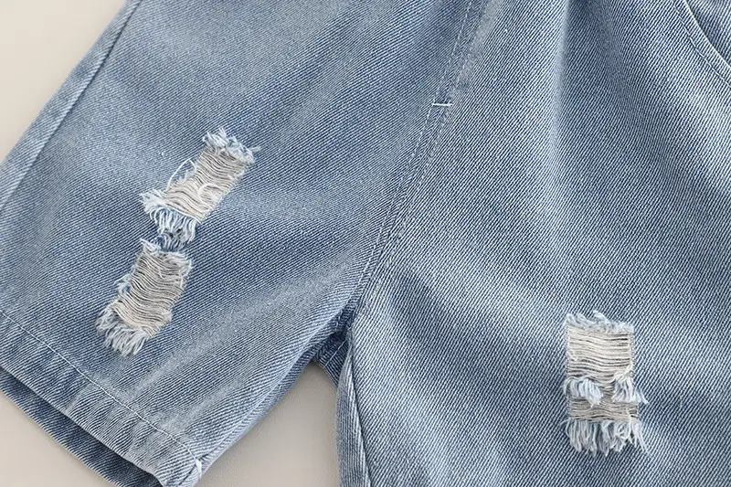Boy's English Print Denim Shorts Set Summer — feature 12