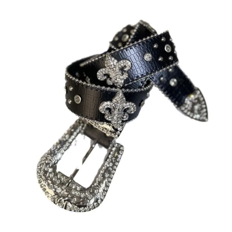 Black Rhinestone Belt with Pointed Edge & Diamond Embellishment - Image 6