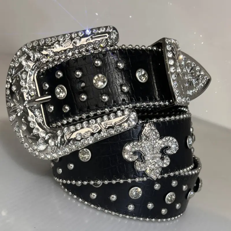 Black Rhinestone Belt with Pointed Edge & Diamond Embellishment — feature 2