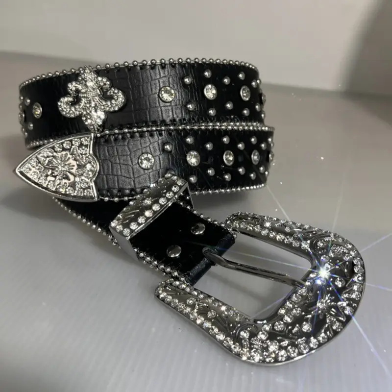 Black Rhinestone Belt with Pointed Edge & Diamond Embellishment — feature 5