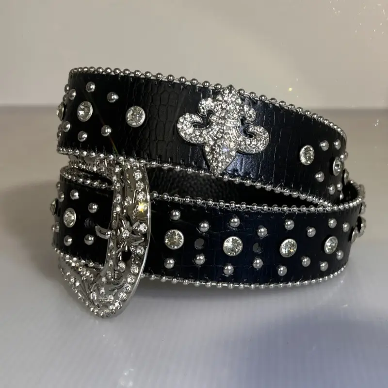 Black Rhinestone Belt with Pointed Edge & Diamond Embellishment — feature 7