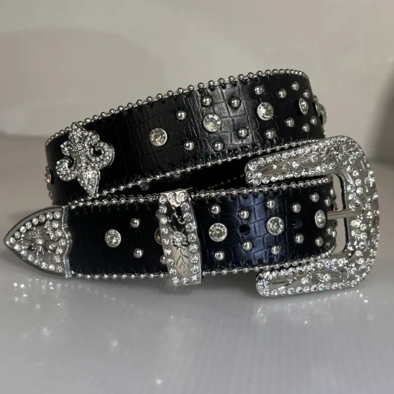 Black Rhinestone Belt with Pointed Edge & Diamond Embellishment — feature 8