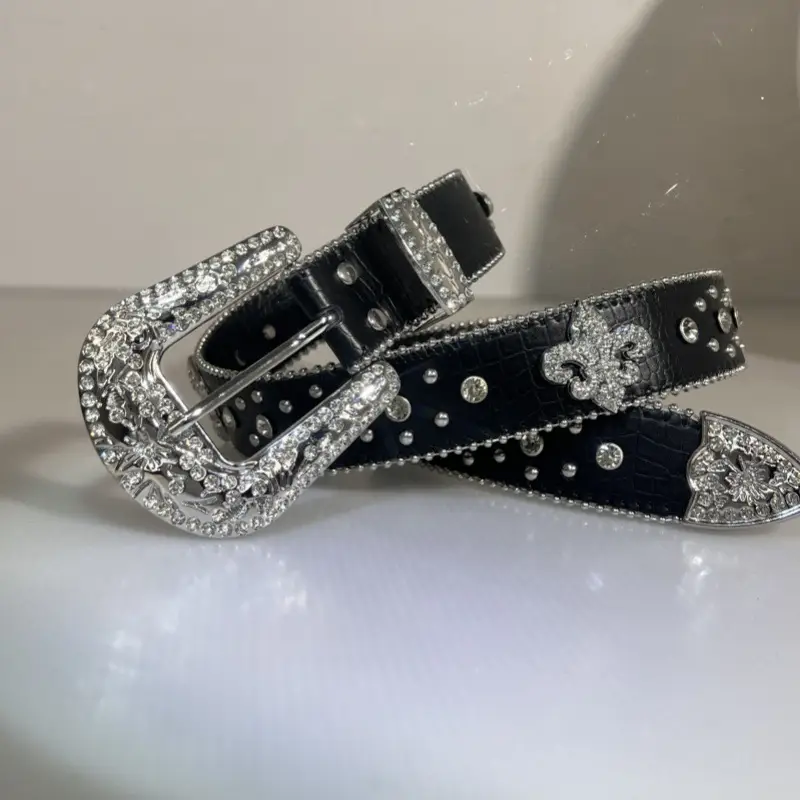 Black Rhinestone Belt with Pointed Edge & Diamond Embellishment — feature 9