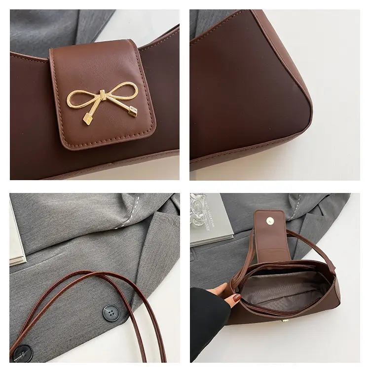 2025 Women's Brown Bow Shoulder Bag with Leather Strap — feature 10