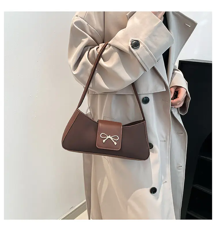 2025 Women's Brown Bow Shoulder Bag with Leather Strap — feature 17