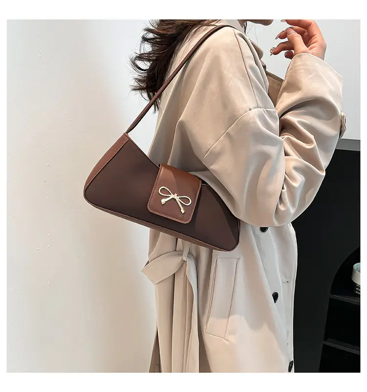 2025 Women's Brown Bow Shoulder Bag with Leather Strap — feature 18