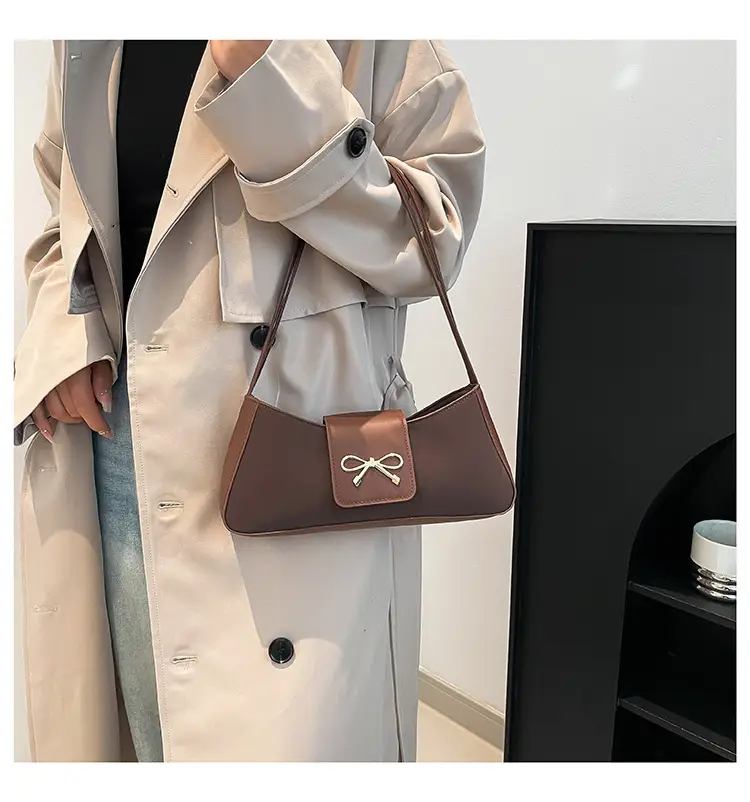 2025 Women's Brown Bow Shoulder Bag with Leather Strap — feature 20