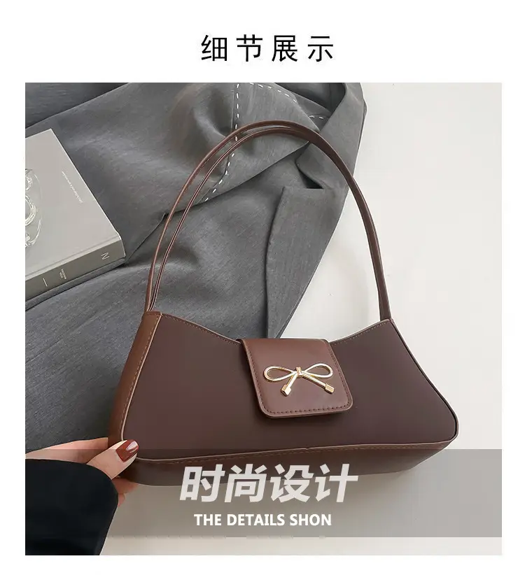 2025 Women's Brown Bow Shoulder Bag with Leather Strap — feature 4