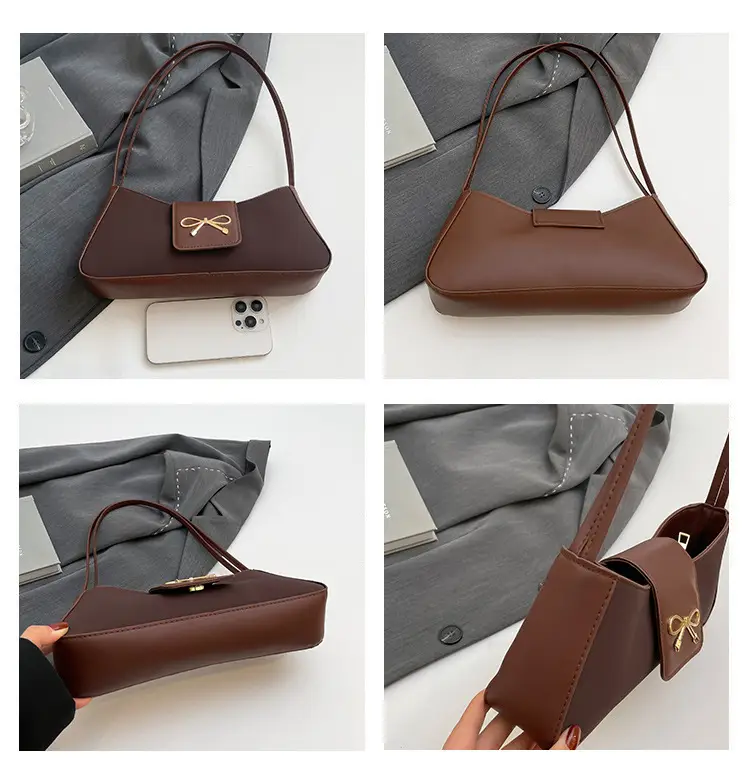 2025 Women's Brown Bow Shoulder Bag with Leather Strap — feature 9