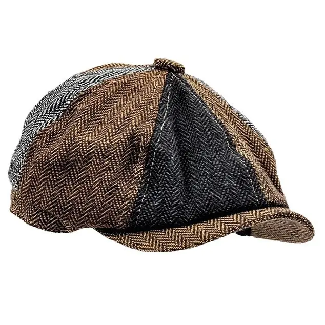Men's Plaid Beret Hat with Face Mask