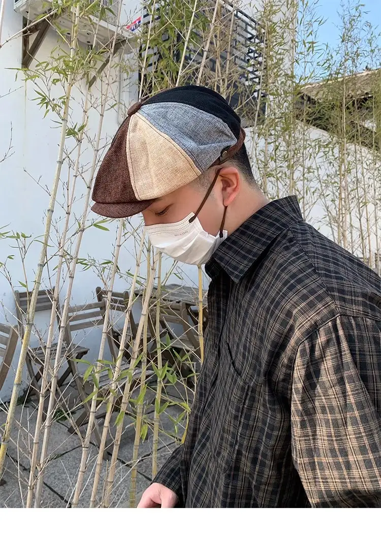 Men's Plaid Beret Hat with Face Mask — feature 10