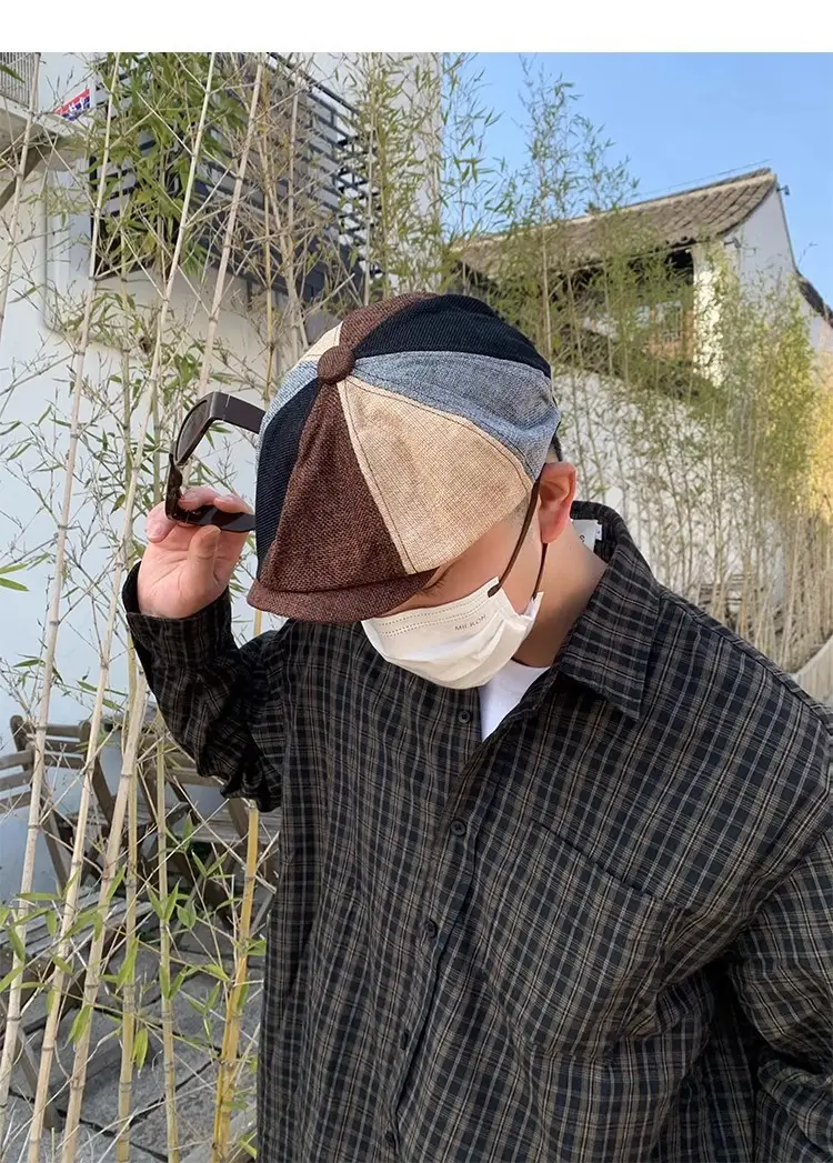 Men's Plaid Beret Hat with Face Mask — feature 11
