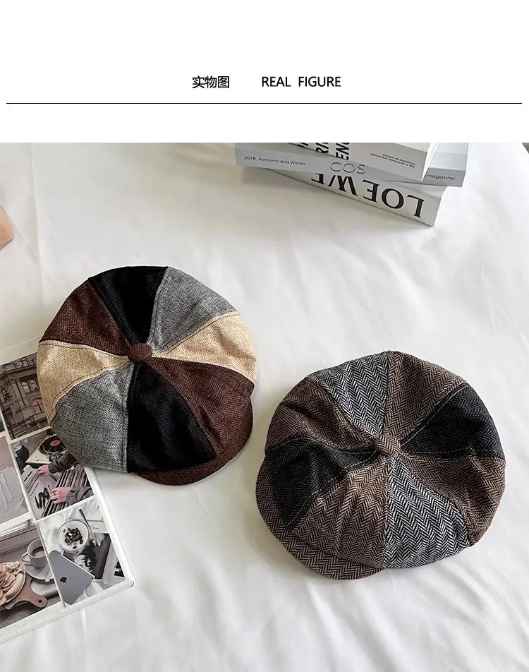 Men's Plaid Beret Hat with Face Mask — feature 12