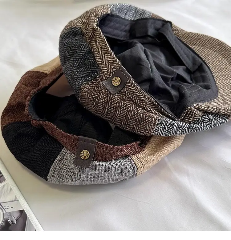 Men's Plaid Beret Hat with Face Mask — feature 15