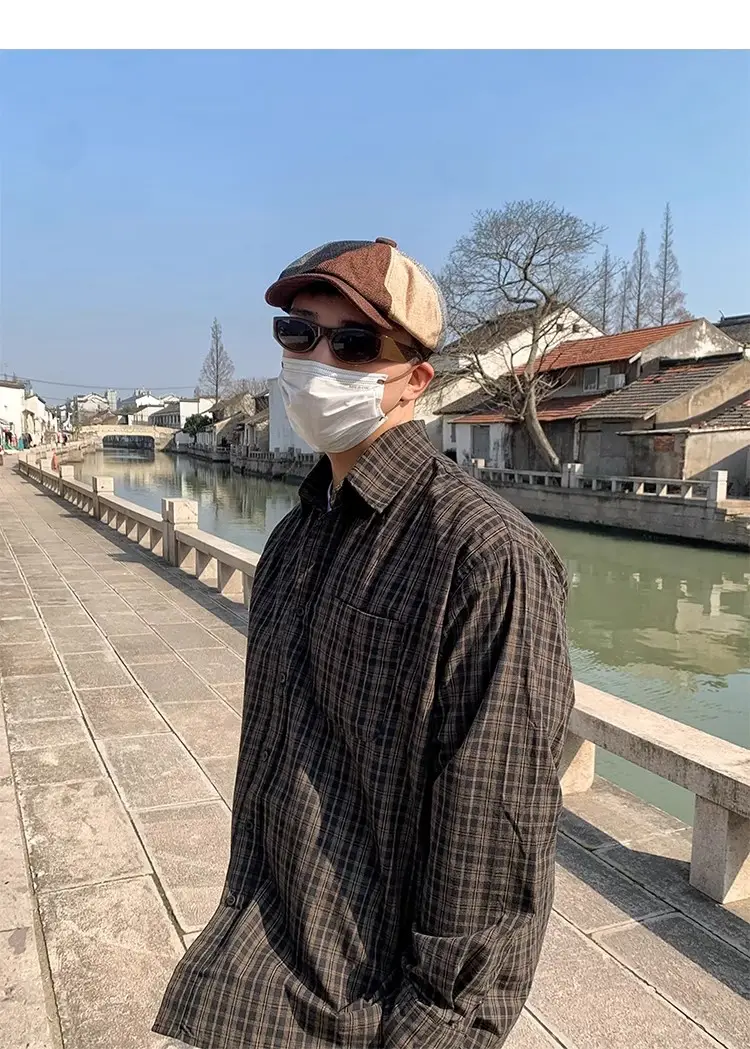Men's Plaid Beret Hat with Face Mask — feature 6