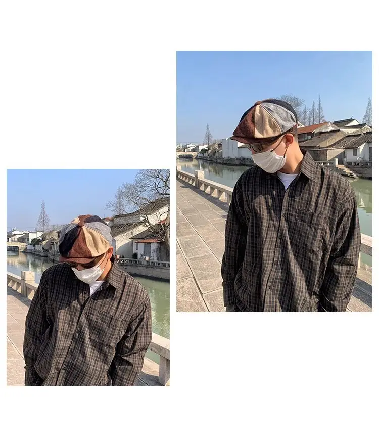 Men's Plaid Beret Hat with Face Mask — feature 8