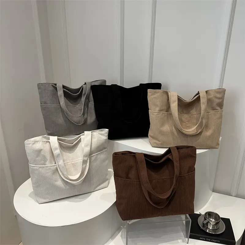 Brown Corduroy Canvas Student Shoulder Bag Large Capacity - Image 9