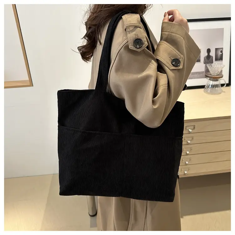 Brown Corduroy Canvas Student Shoulder Bag Large Capacity — feature 20