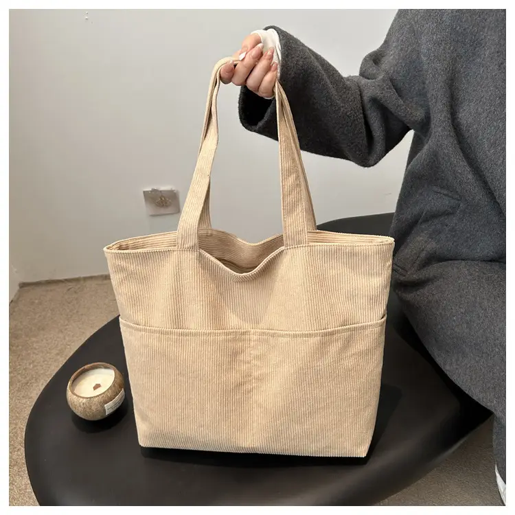 Brown Corduroy Canvas Student Shoulder Bag Large Capacity — feature 9