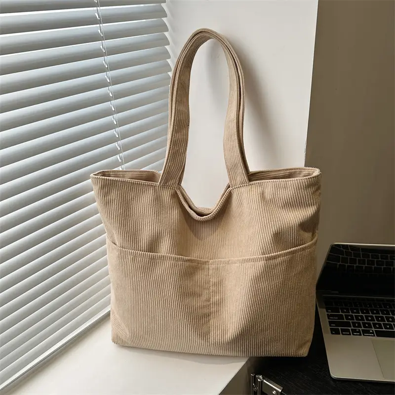 Brown Corduroy Canvas Student Shoulder Bag Large Capacity - Image 2