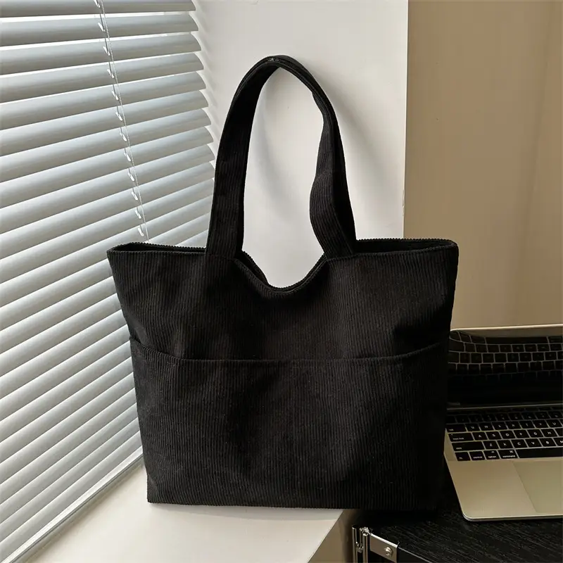 Brown Corduroy Canvas Student Shoulder Bag Large Capacity - Image 4