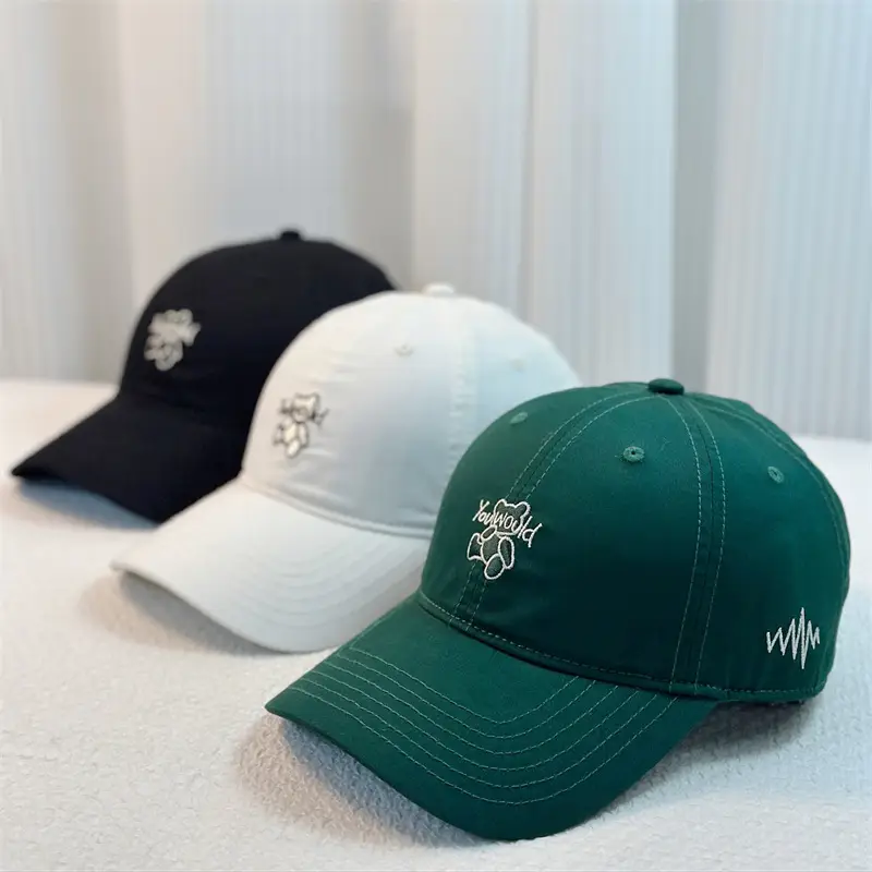 Green Bear Embroidered Baseball Cap with Heartbeat Design