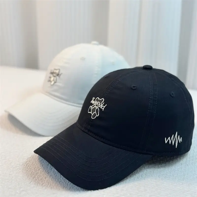 Green Bear Embroidered Baseball Cap with Heartbeat Design