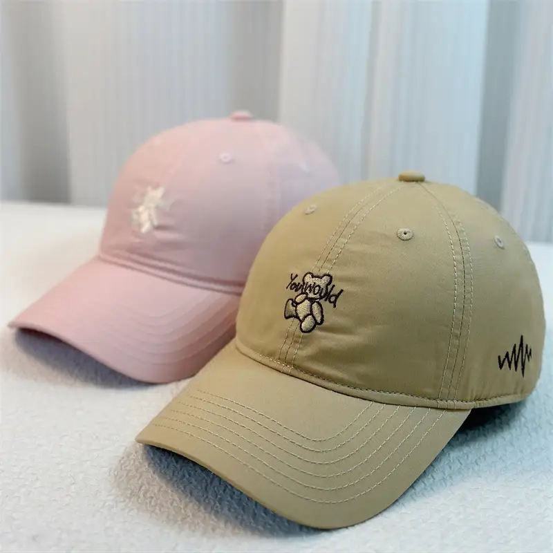 Green Bear Embroidered Baseball Cap with Heartbeat Design