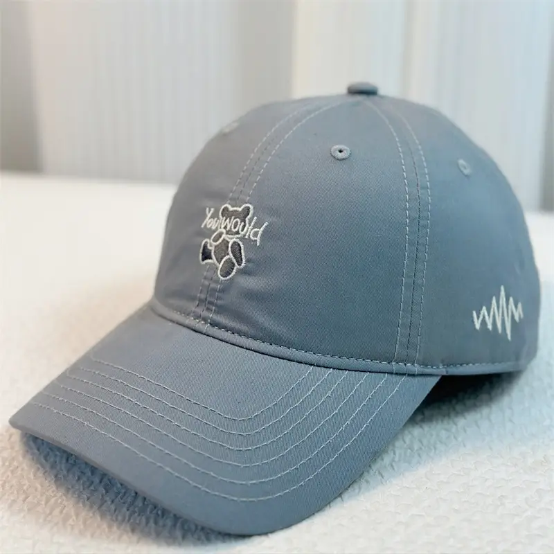 Green Bear Embroidered Baseball Cap with Heartbeat Design