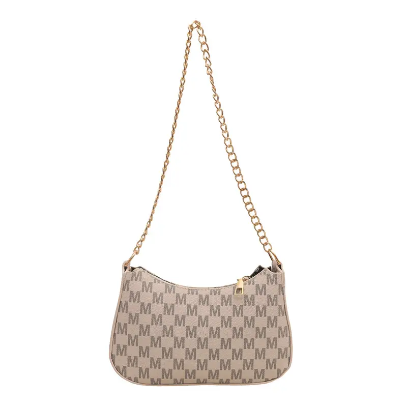 High-End Brown Monogram Shoulder Bag with Gold Chain - Image 2