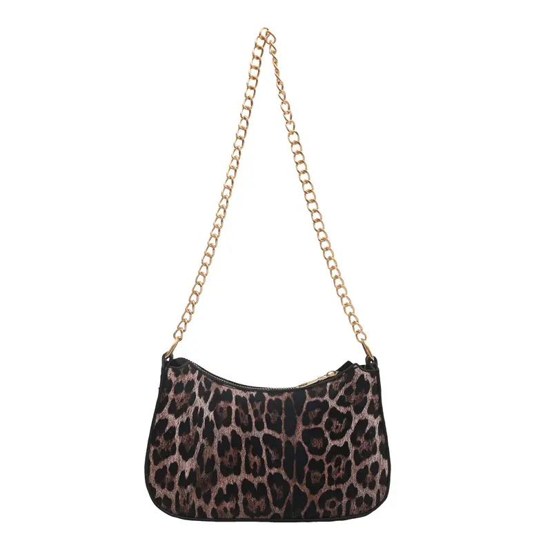 High-End Brown Monogram Shoulder Bag with Gold Chain - Image 7