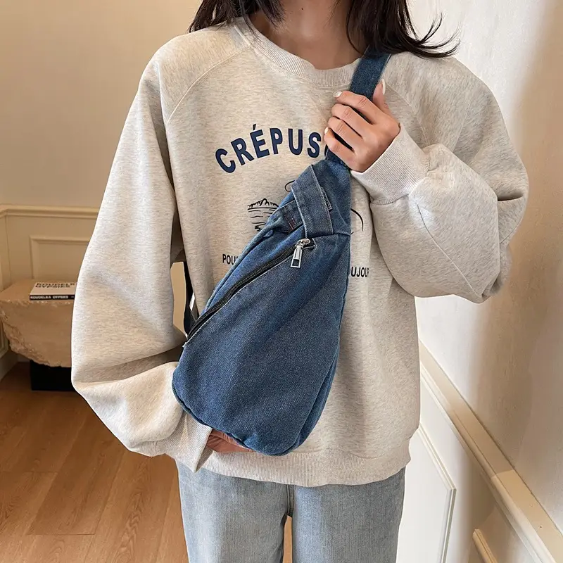 Denim Crossbody Bag Women Winter Trendy Lightweight Chest Bag - Image 5