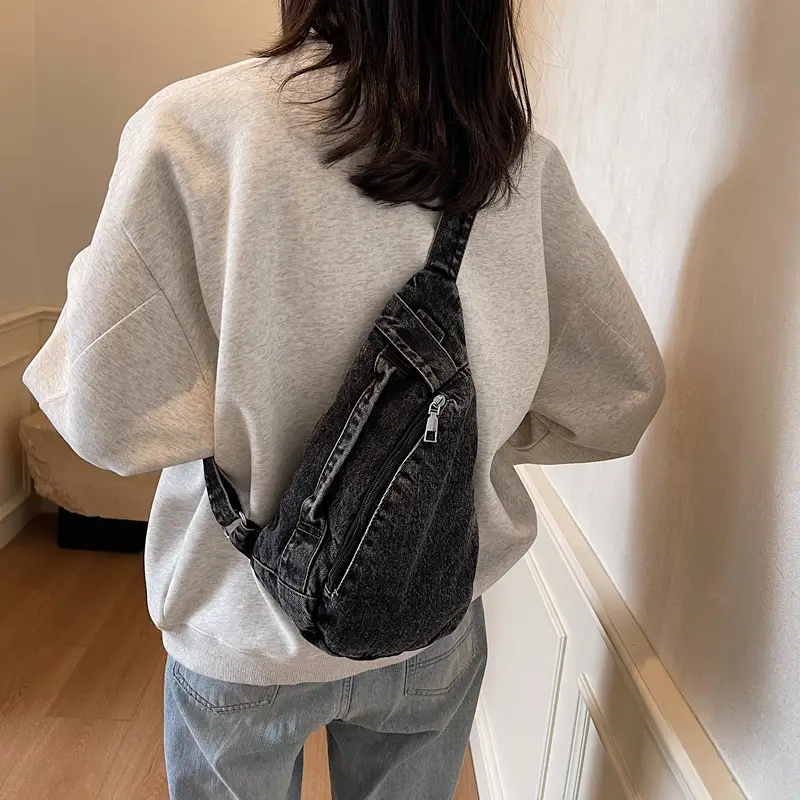 Denim Crossbody Bag Women Winter Trendy Lightweight Chest Bag - Image 6