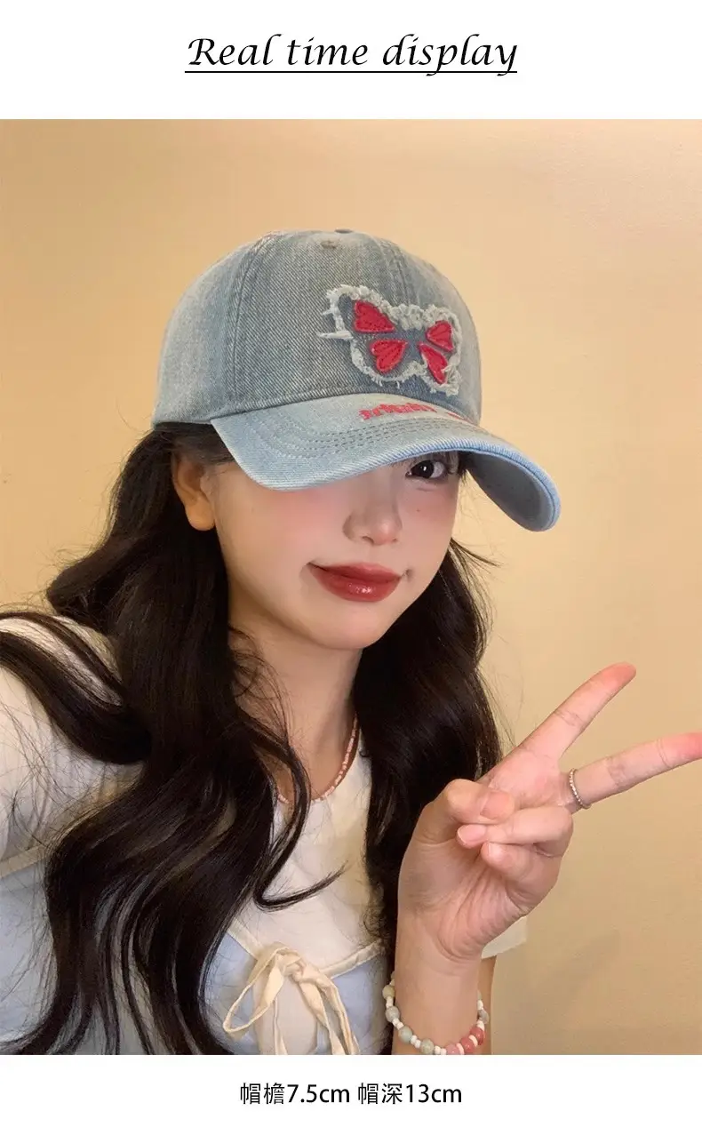 Butterfly Patch Cap Women Wide Brim Wash Denim — feature 5