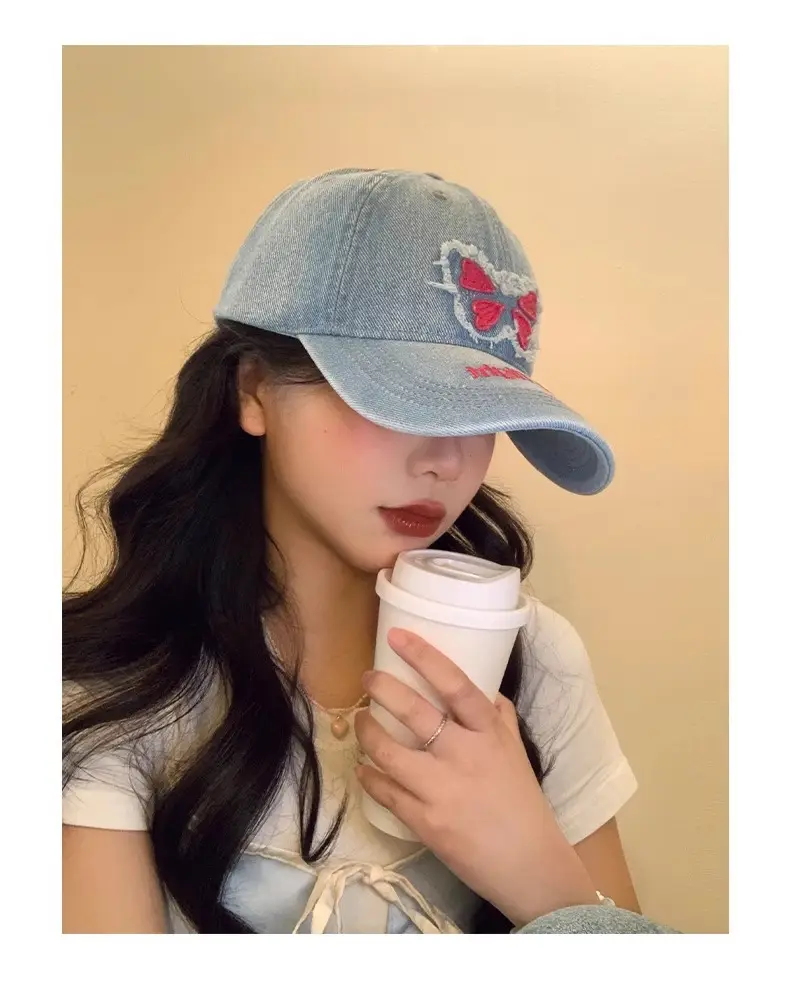 Butterfly Patch Cap Women Wide Brim Wash Denim — feature 6