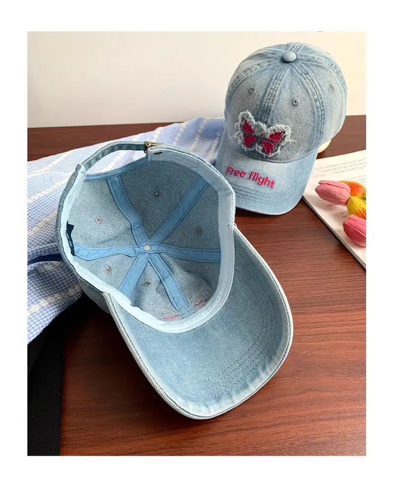 Butterfly Patch Cap Women Wide Brim Wash Denim — feature 8