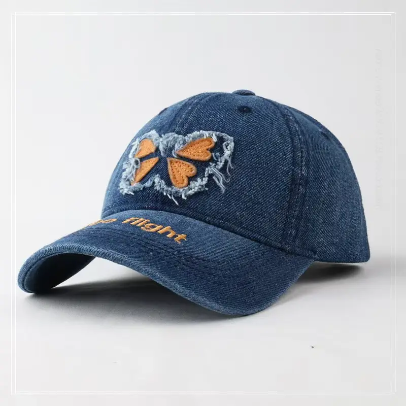 Butterfly Patch Cap Women Wide Brim Wash Denim - Image 2