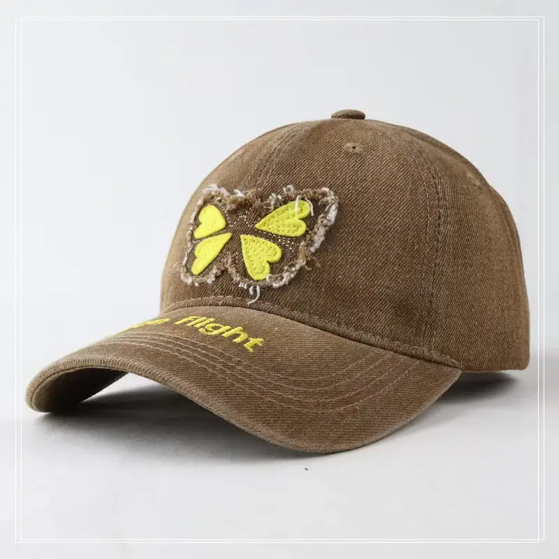 Butterfly Patch Cap Women Wide Brim Wash Denim - Image 3