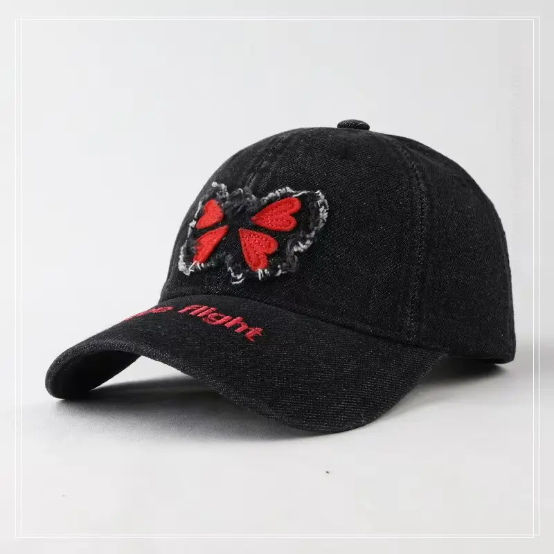 Butterfly Patch Cap Women Wide Brim Wash Denim - Image 4