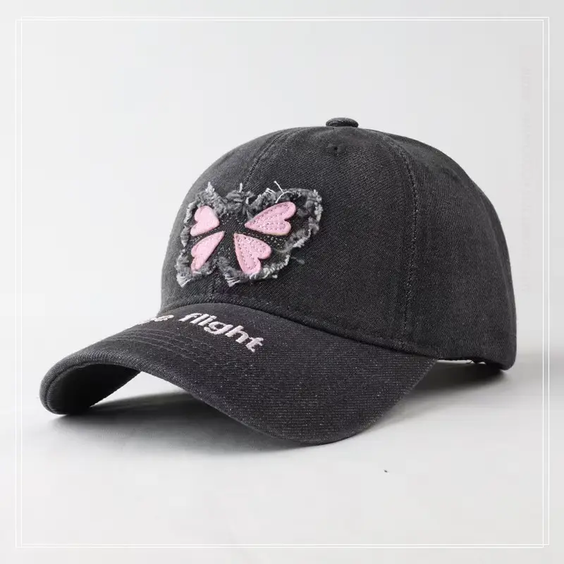 Butterfly Patch Cap Women Wide Brim Wash Denim - Image 5