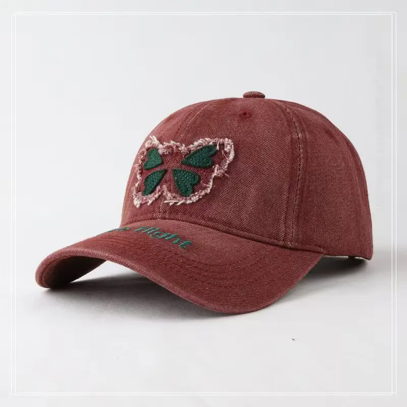 Butterfly Patch Cap Women Wide Brim Wash Denim - Image 6