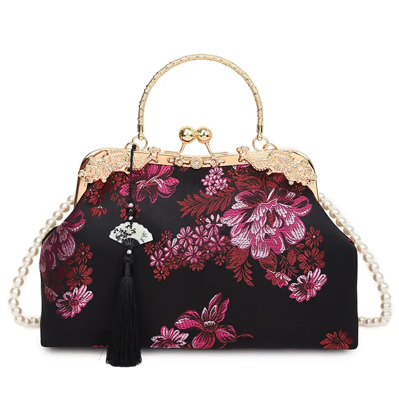 Green Embroidered Tassel Handbag for Women