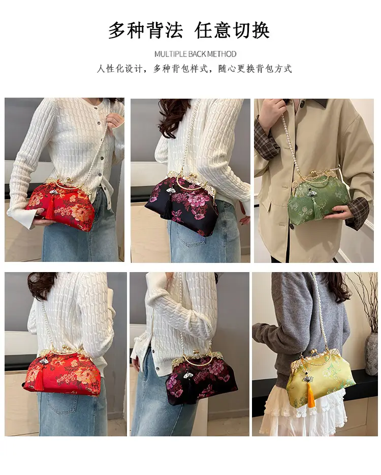 Green Embroidered Tassel Handbag for Women — feature 13